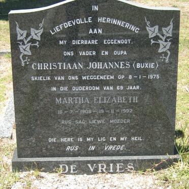 VRIES Christiaan Johannes, de -1975 &amp; Martha Elizabeth 1908-1992