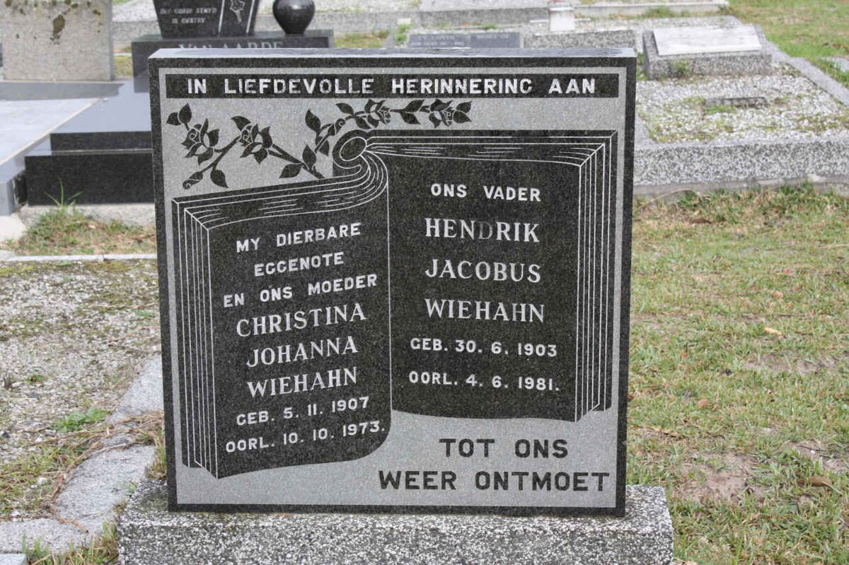 WIEHAHN Hendrik Jacobus 1903-1981 &amp; Christina Johanna 1907-1973