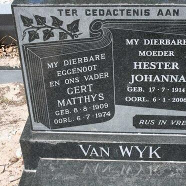 WYK Gert Matthys, van 1909-1974 &amp; Hester Johanna 1914-2006