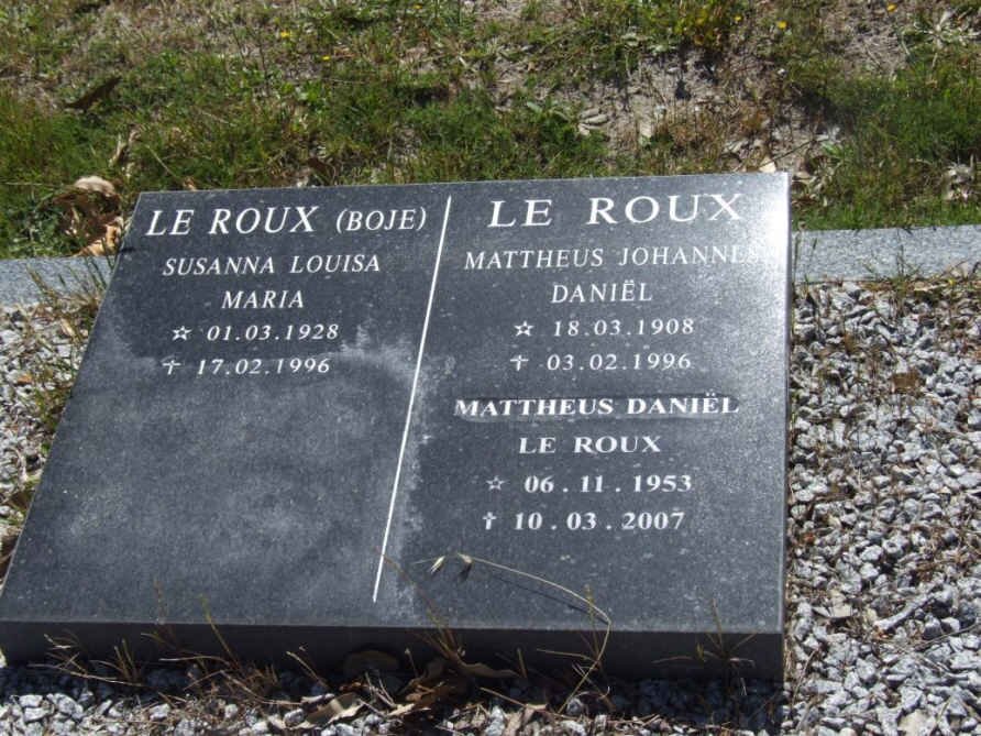 zzROUX Mattheus Johannes Daniel, le 1908-1996 &amp; Susanna Louisa Maria BOJE 1928-1996 :: ROUX Mattheus Daniel, le 1953-2007