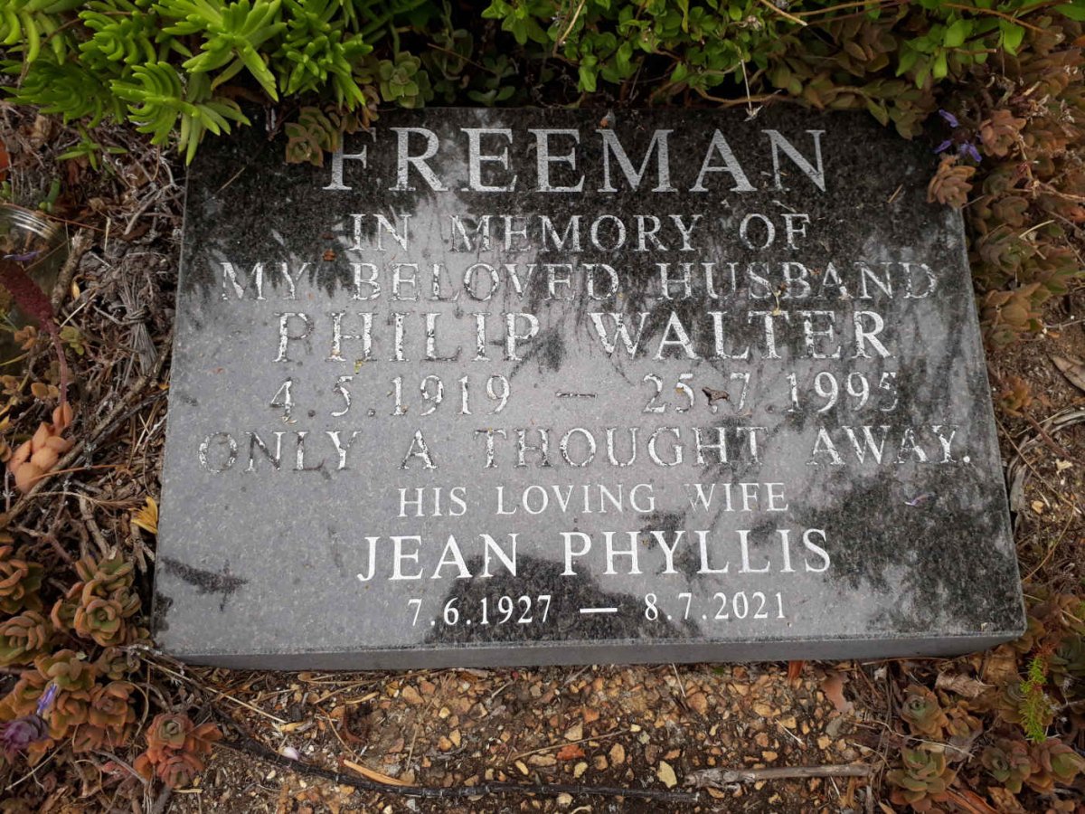 FREEMAN Philip Walter 1919-1995 &amp; Jean Phyllis 1927-2021