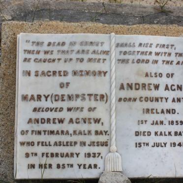AGNEW Andrew 1859-1941 &amp; Mary DEMPSTER -1937