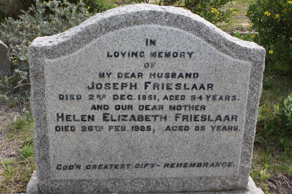 FRIESLAAR Joseph -1951 &amp; Helen Elizabeth -1985