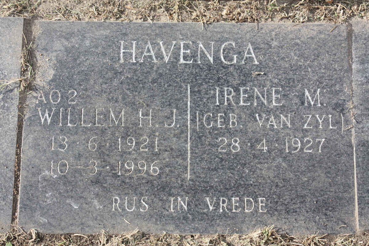 HAVENGA Willem H.J. 1921-1996 &amp; Irene M. VAN ZYL 1927-