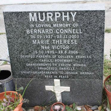 MURPHY Bernard Connel 1927-2003 &amp; Marie Therese VICTOR 1930-2006