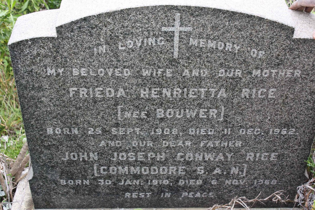 RICE John Joseph Conway 1910-1968 &amp; Frieda Henrietta BOUWER 1908-1962