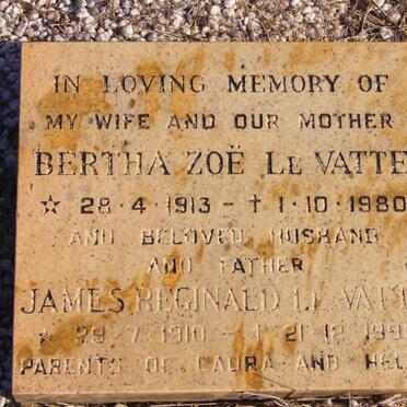 VATTE James Reginald, le 1910-1990 &amp; Bertha Zoe 1913-1980