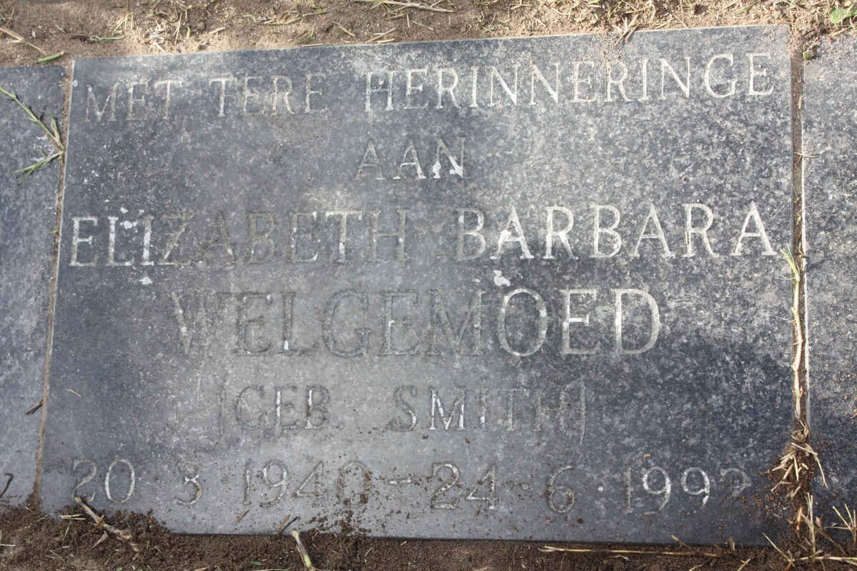 WELGEMOED Elizabeth Barbara nee SMITH 1940-1992