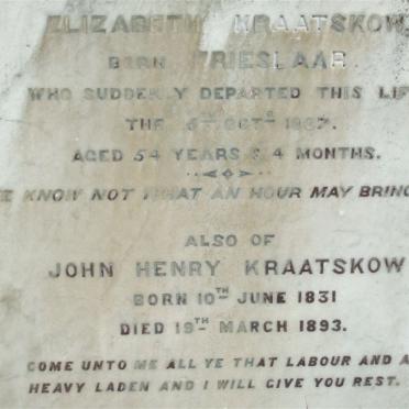 KRAATSKOW  John Henry 1831-1893 &amp; Elizabeth FRIESLAAR -1887