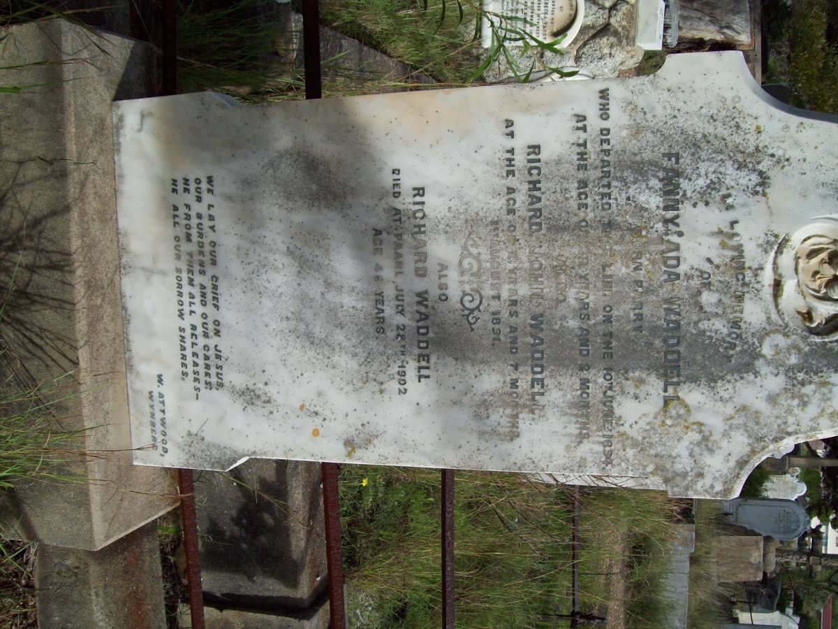 WADDELL Fanny Ada nee PARRY -1894 :: WADDELL Richard John -1891 :: WADDELL Richard -1902