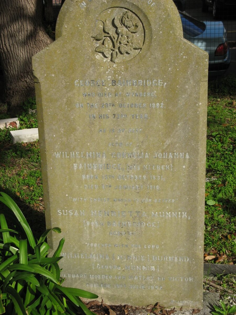 BAINBRIDGE George -1902 &amp; Wilhelmina Cornelia Johanna KLERCK 1831-1916