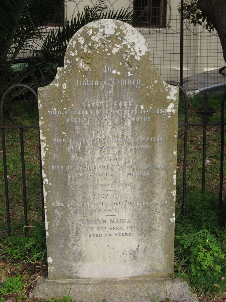 CARR George -1893 &amp; Jane -1905 :: CARR Thomas -1907 :: CARR Eliza -19?? :: CARR Elizabeth Maria -19??