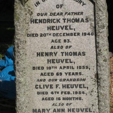 HEUVEL Hendrik Thomas -1940 :: HEUVEL Henry Thomas -1955 :: HEUVEL Mary Ann -1959 :: HEUVEL Clive F. -1954