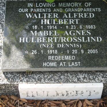 HULBERT Walter Alfred 1914-1983 &amp; Mabel Agnes ROSSLIND formerly HULBERT nee DENNIS 1918-2005