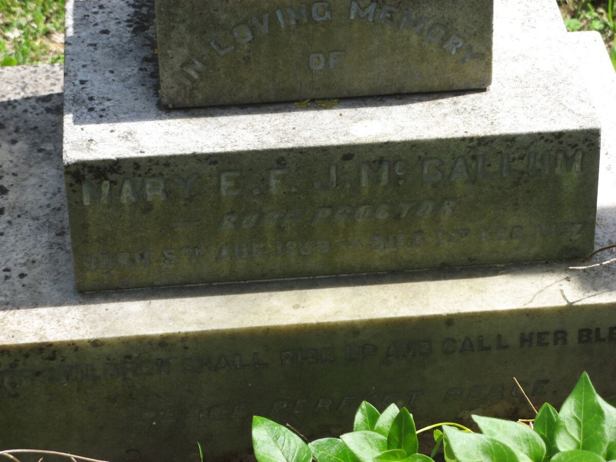 McCULLUM Mary E.F.J. nee PROCTOR 18??-1927