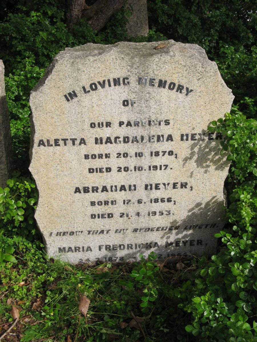 MEYER Abraham 1866-1953 &amp; Aletta Magdalena 1870-1917 :: MEYER Maria Fredricka 1878-1964