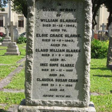 SLARKE William -1942 :: SLARKE Elsie Grace -1943 :: SLARKE Claud William -1979 :: SLARKE Inez Hope -1989