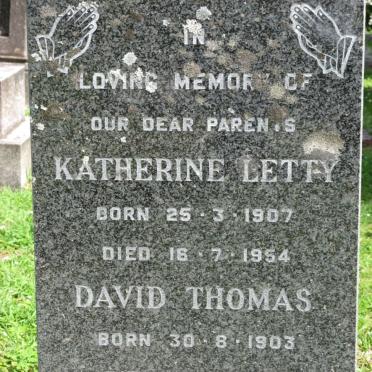 MEYER David Thomas 1903-1987 &amp; Kathleen Letty 1907-1954