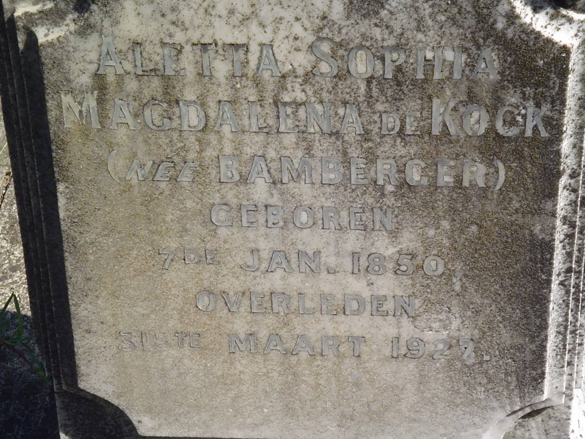 KOCK Aletta Sophia Magdalena, de nee BAMBERGER 1850-1927