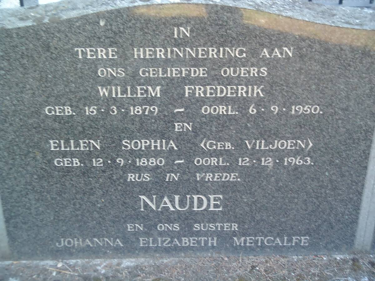 NAUDE Willem Frederik 1879-1950 &amp; Ellen Sophia VILJOEN 1880-1963 :: METCALFE Johanna Elizabeth