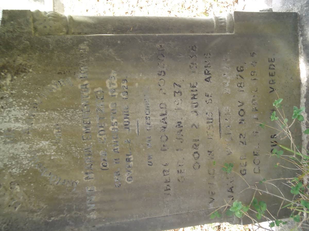 BRAND James William 1876-1945 &amp; Anne Maria Emerentia COETZEE 1875-1929 :: DOBSON ? Donald 1937-1938