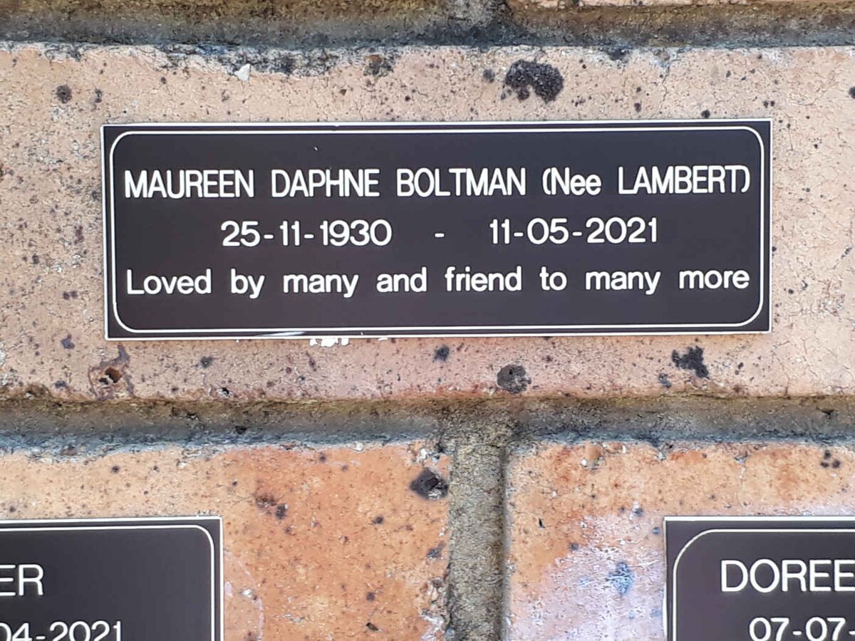 BOLTMAN Maureen Daphne nee LAMBERT 1930-2021