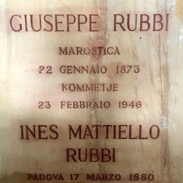 RUBBI Giuseppe 1873-1946 &amp; Ines Mattiello 1880-1978