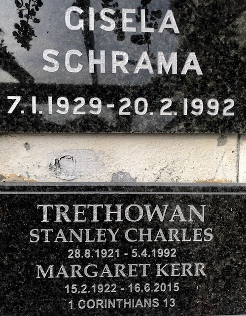 SCHRAMA Gisela 1929-1992 :: TRETHOWAN Stanley Charles 1921-1992 &amp; Margaret Kerr 1922-2015