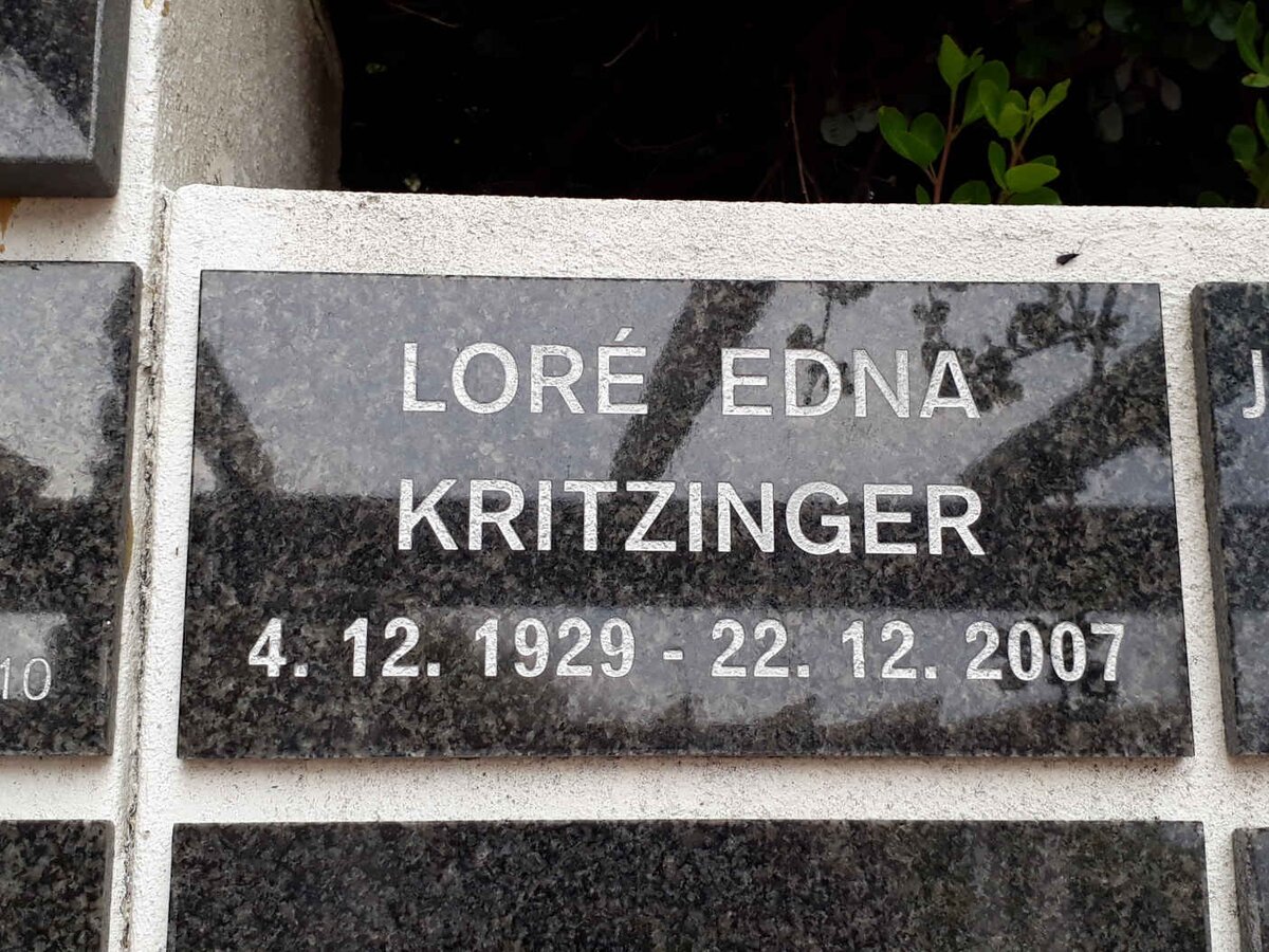 KRITZINGER Loré Edna 1929-2007