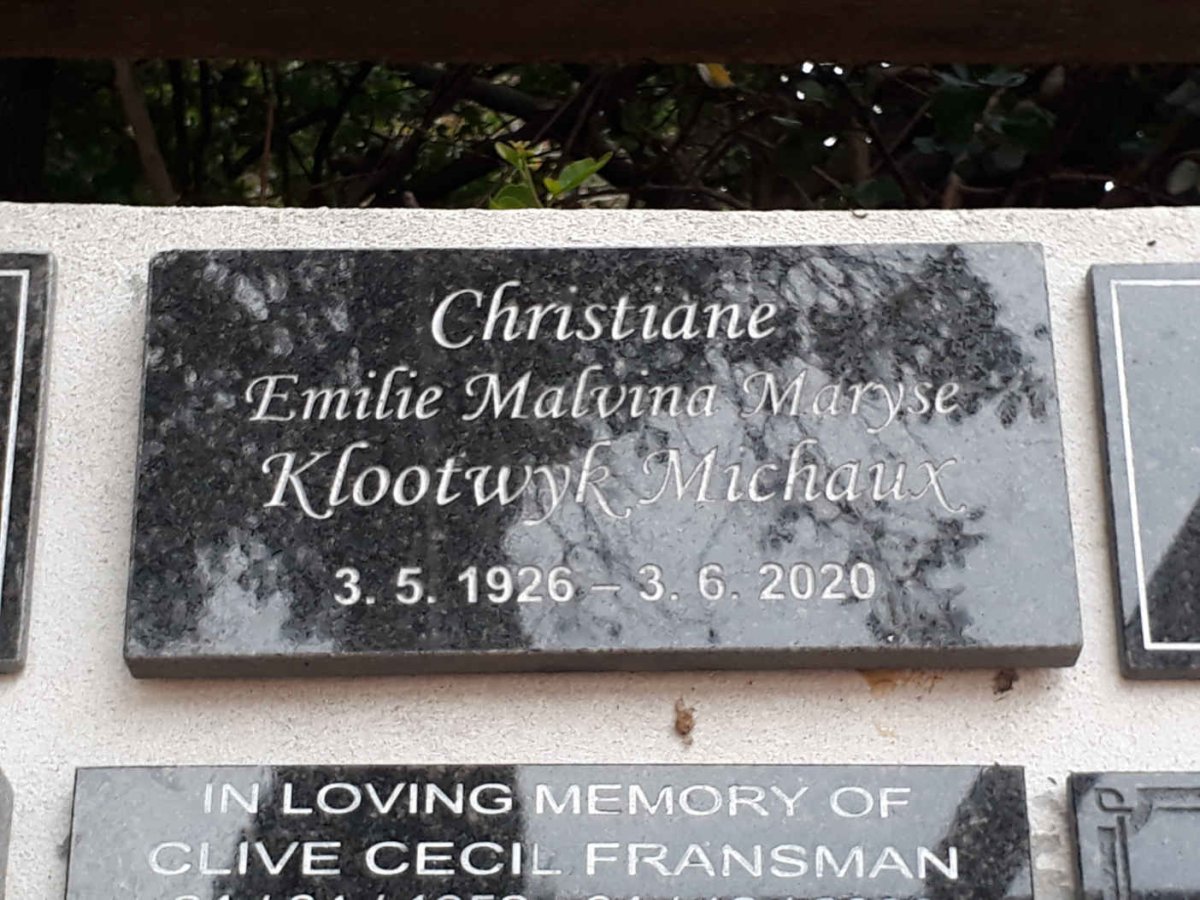 MICHAUX Christiane Emilie Malvina Maryse, KLOOTWYK 1926-2020