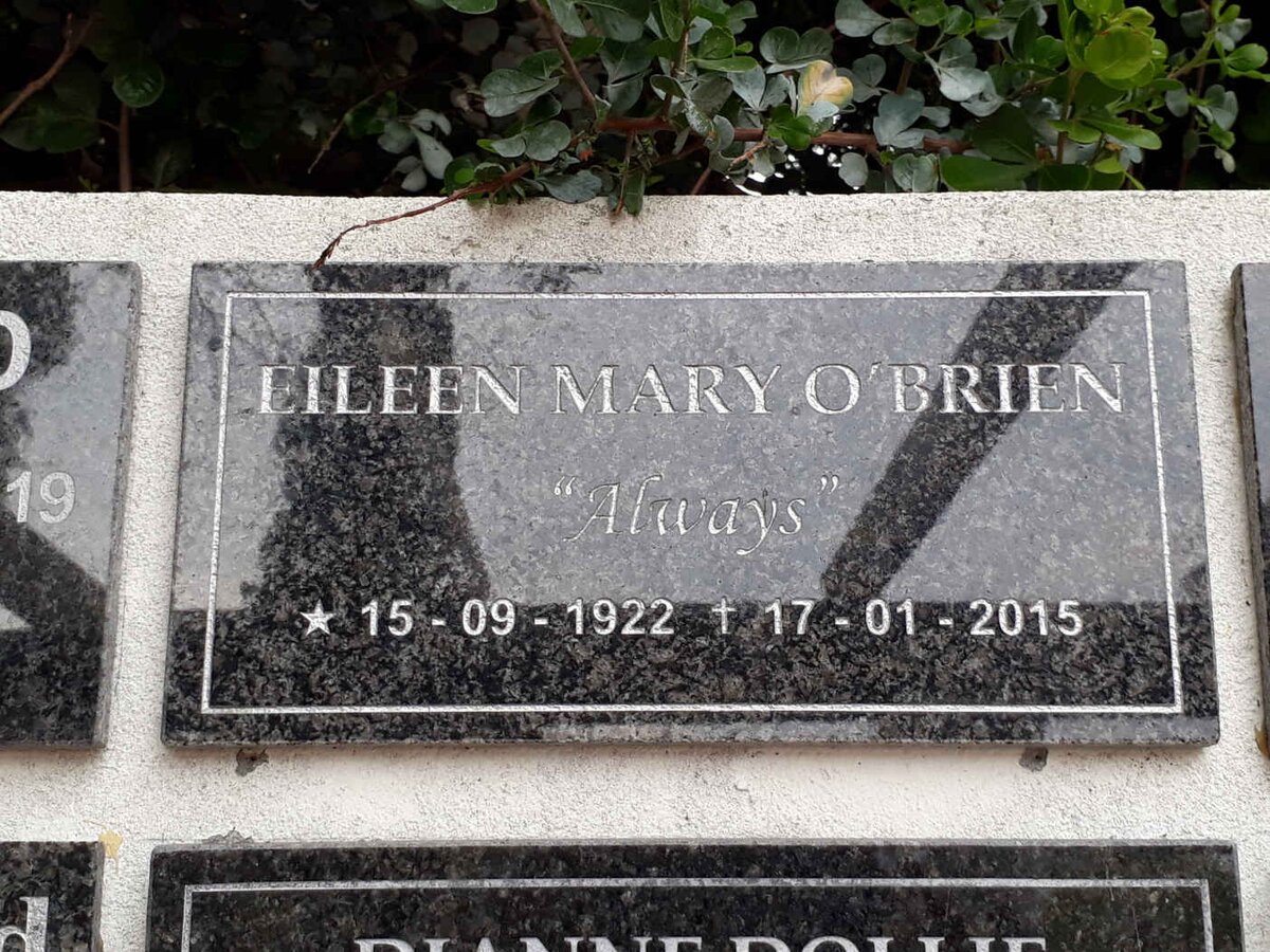 O'BRIEN Eileen Mary 1922-2015