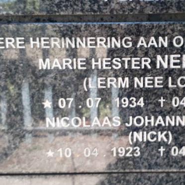 LERM Nicolaas Johannes 1923-1984 &amp; Marie Hester NEETHLING formerly LERM nee LOUW 1934-2005