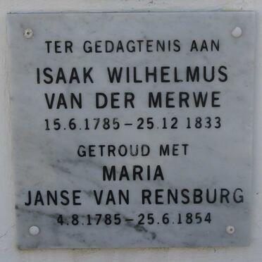 MERWE Isaak Wilhelmus, van der 1785-1833 &amp; Maria JANSE VAN RENSBURG 1785-1854