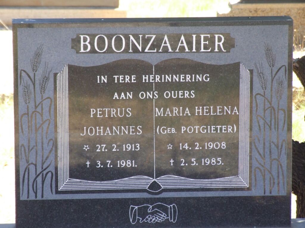 BOONZAAIER Petrus Johannes 1913-1981 &amp; Maria Helena POTGIETER 1908-1985