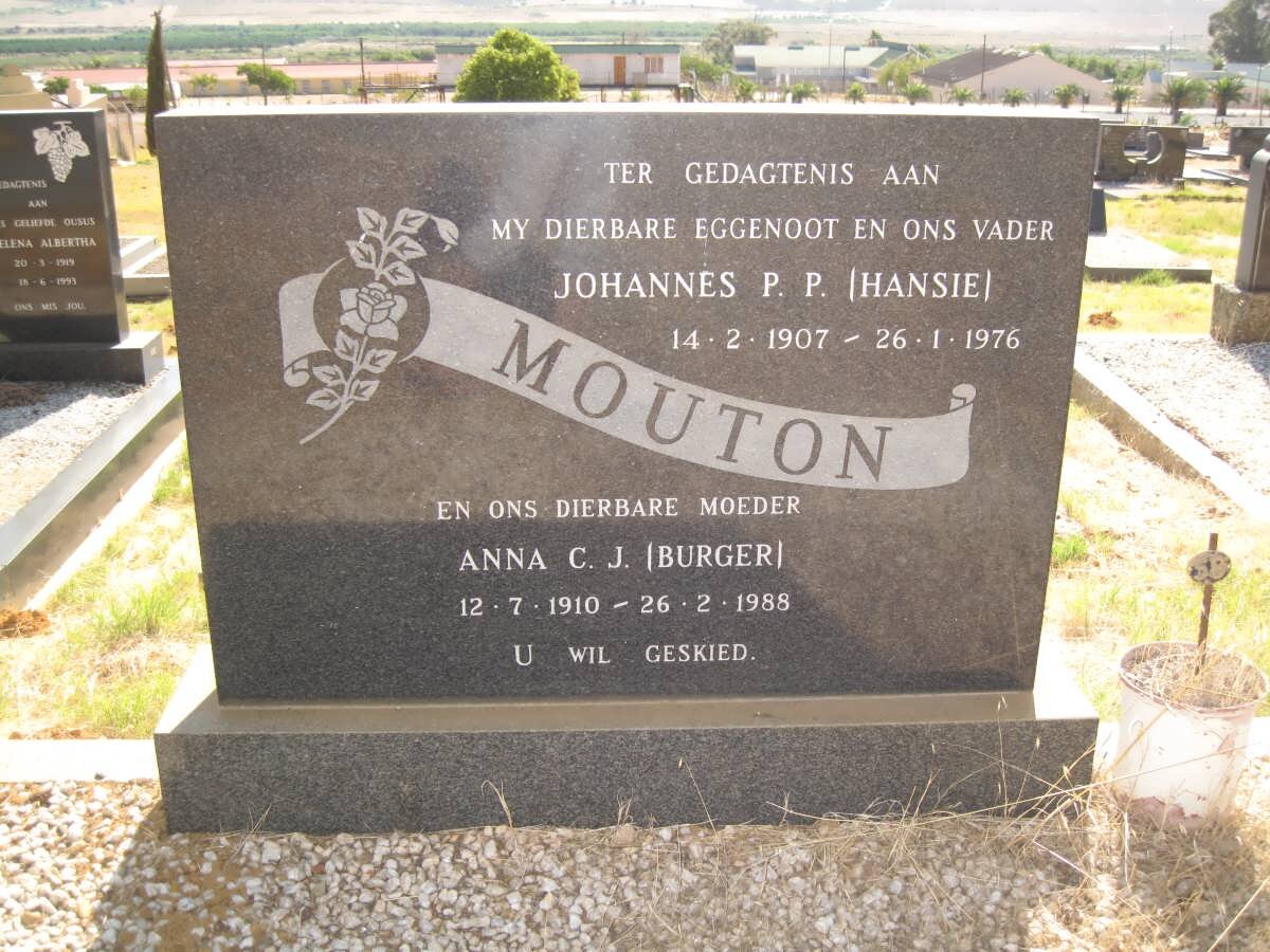 MOUTON Johannes P.P. 1907-1976 &amp; Anna C.J. BURGER 1910-1988