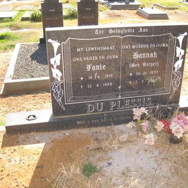 PLESSIS Fanie, du 1915-1988 &amp; Hannah BURGER 1930-2007