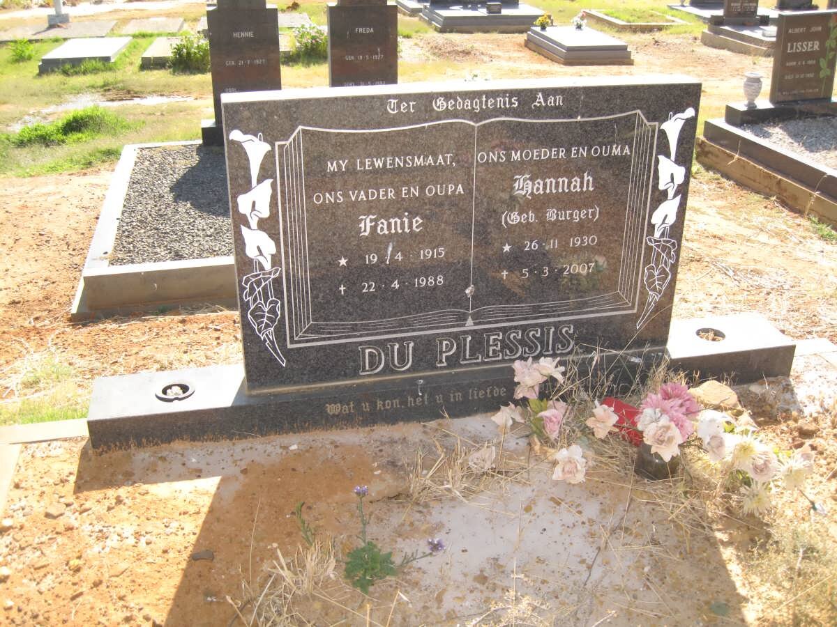 PLESSIS Fanie, du 1915-1988 &amp; Hannah BURGER 1930-2007