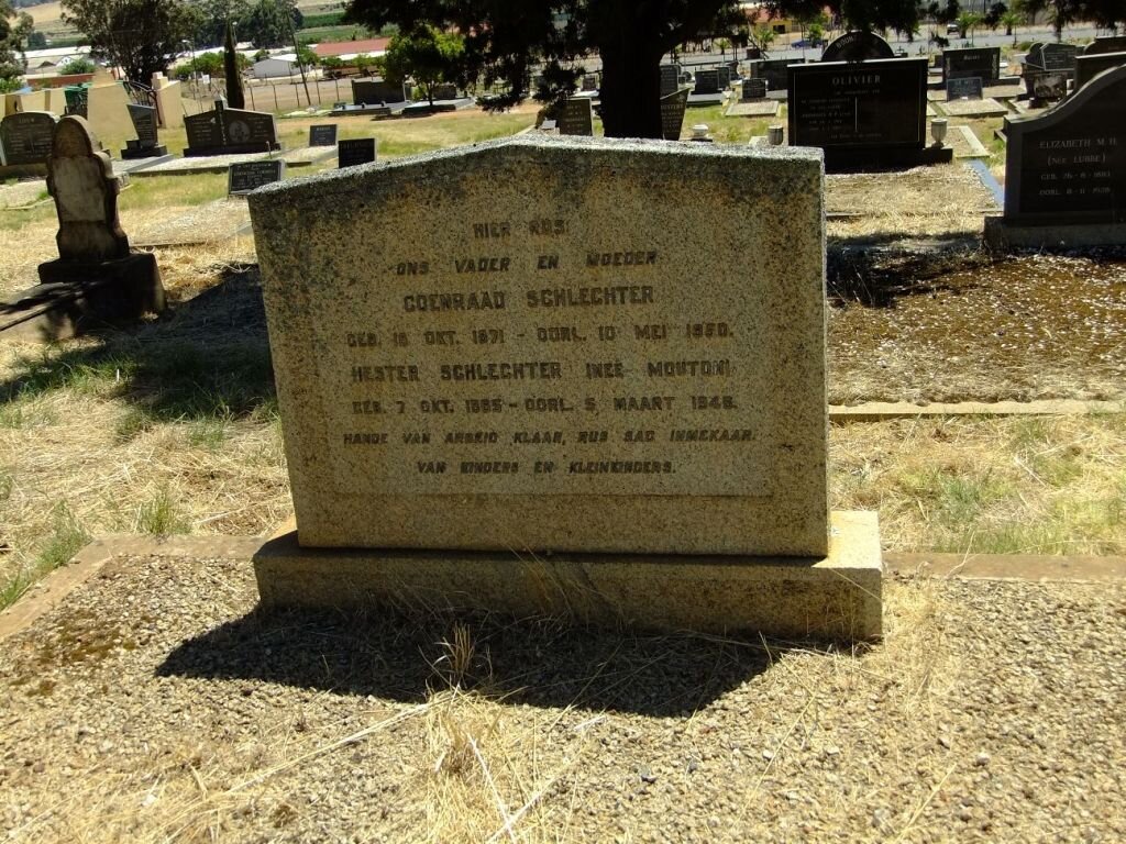SCHLECHTER Coenraad 1871-1950 &amp; Hester MOUTON 18?5-194?
