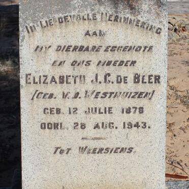BEER Elizabeth J.C., de nee v.d. WESTHUIZEN 1878-1943