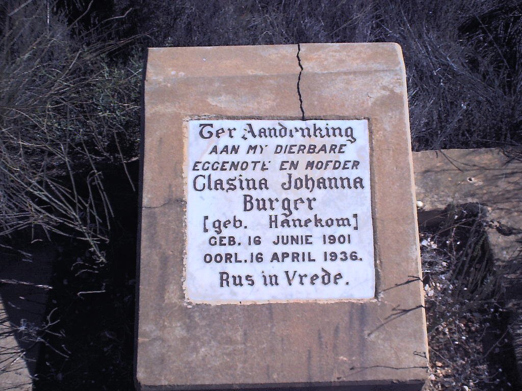 BURGER Clasina Johanna nee HANEKOM 1901-1936