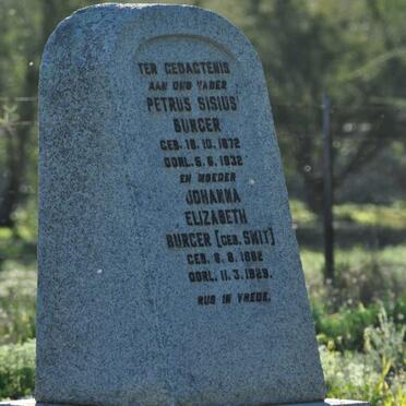 BURGER Petrus Sisius 1872-1932 &amp; Johanna Elizabeth SMIT 1882-1929