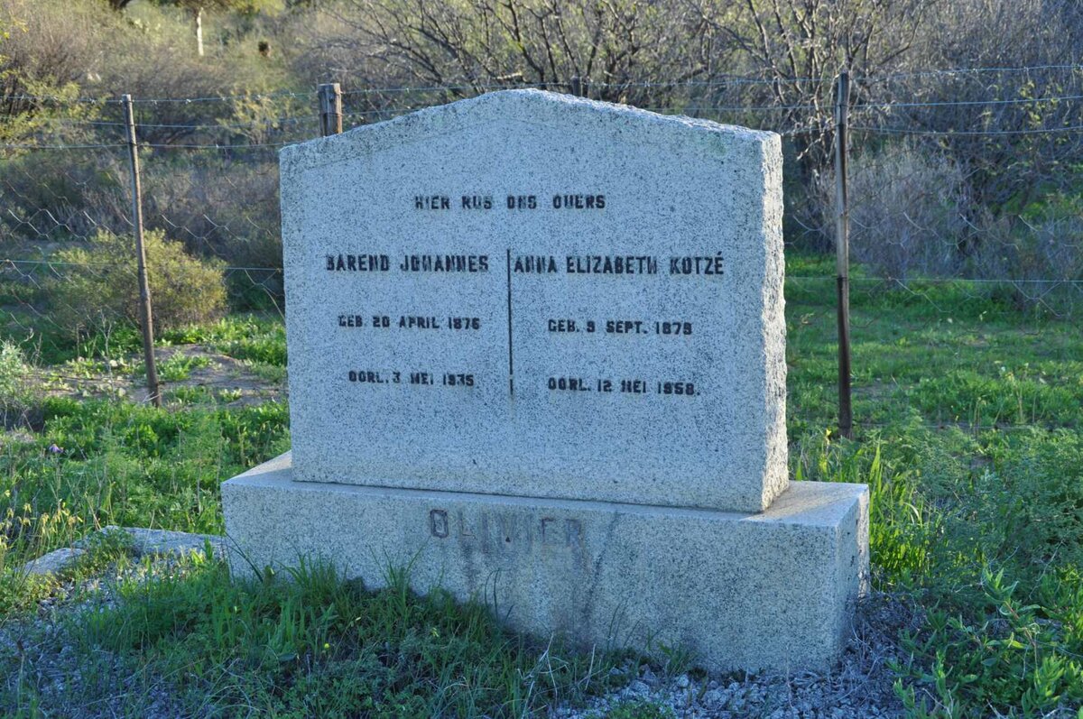 OLIVIER Barend Johannes 1876-1935 &amp; Anna Elizabeth KOTZE 1878-1958