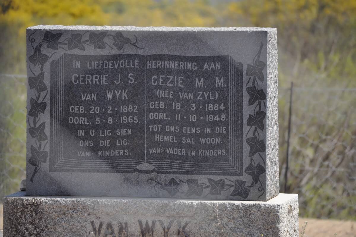 WYK Gerrie J.S., van 1882-1965 &amp; Gezie M.M VAN ZYL 1884-1948