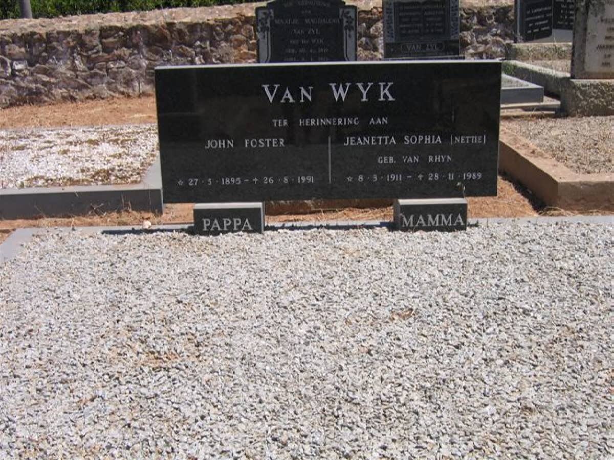 WYK John Foster, van 1895-1991 &amp; Jeanetta Sophia VAN RHYN 1911-1989
