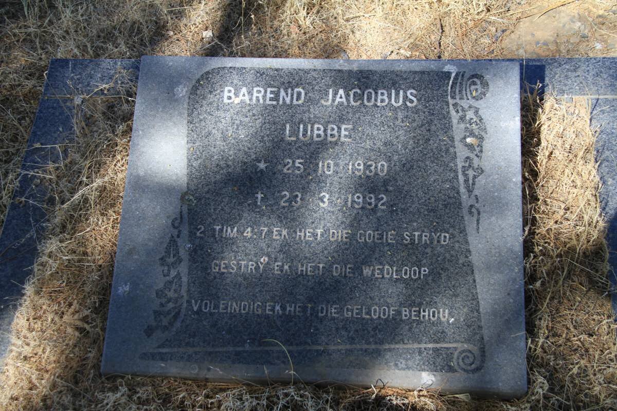LUBBE Barend Jacobus 1930-1992