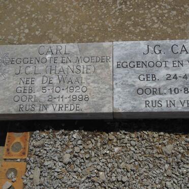 CARL J.G. 1922-2011 &amp; J.C.L. DE WAAL 1920-1998