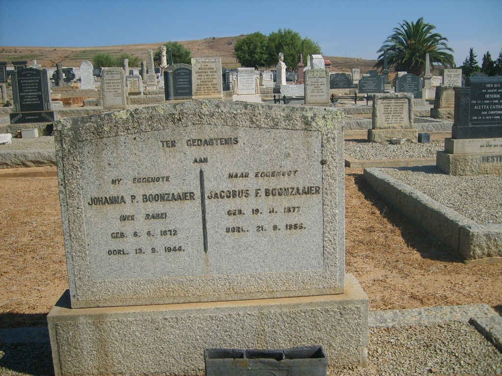 BOONZAAIER Jacobus F. 1877-1955 &amp; Johanna P. RABE 1872-1946