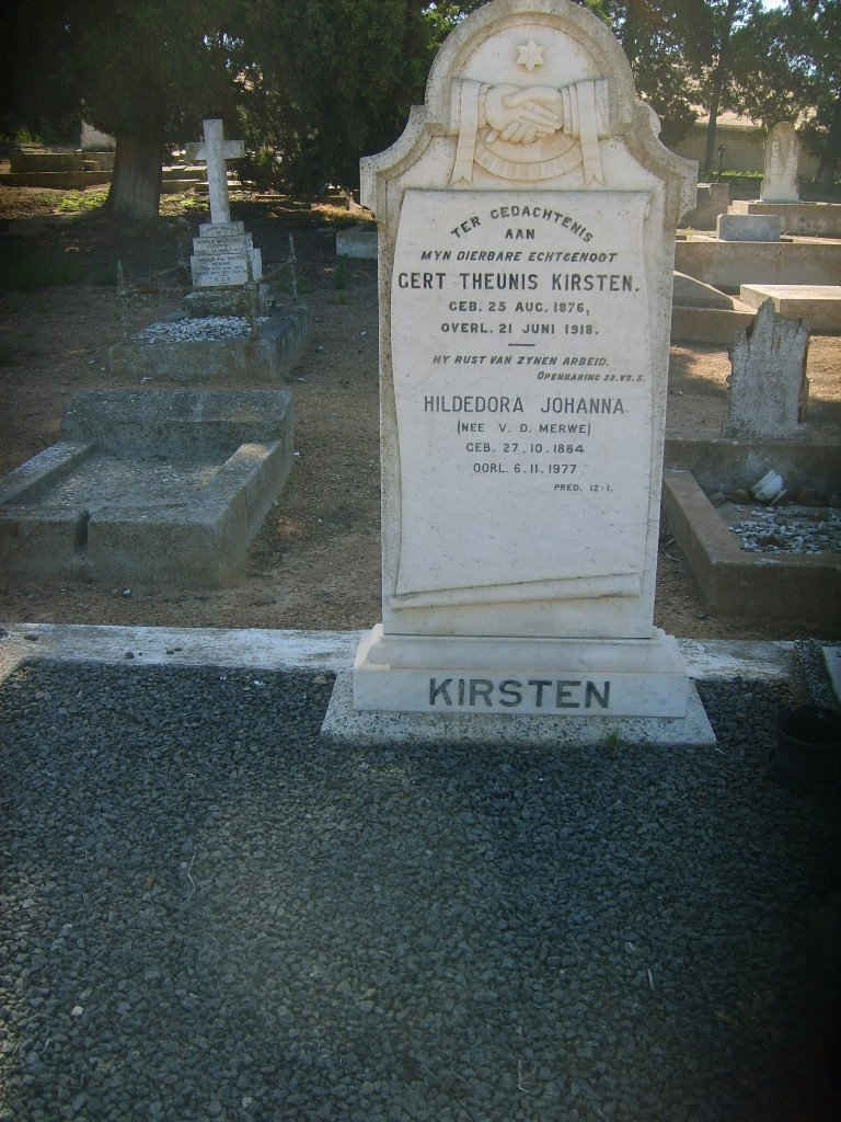 KIRSTEN Gert Theunis 1876-1918 &amp; Hildedora Johanna VAN DER MERWE 1884-1977
