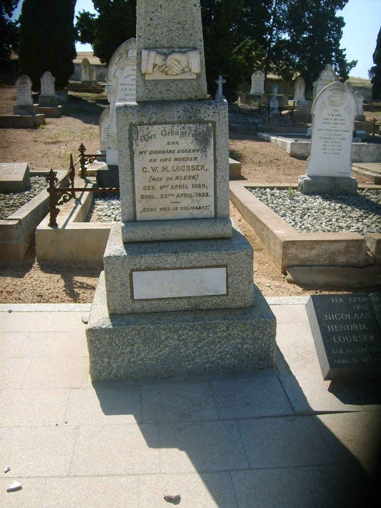 LOUBSER C.W.M. nee DE KLERK 1889-1922