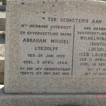 LOEDOLFF Abraham Michiel 1900-1944 &amp; Wilhelmina C.P. LAUBSCHER 1903-1989